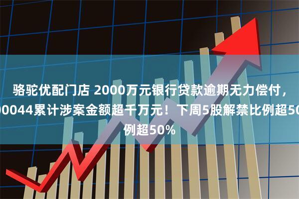骆驼优配门店 2000万元银行贷款逾期无力偿付，300044累计涉案金额超千万元！下周5股解禁比例超50%